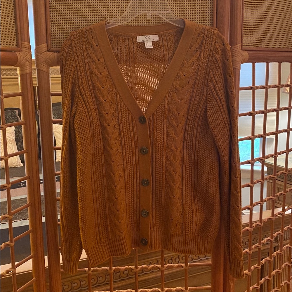 Essentials Warm Tan Button Up Knit Sweater